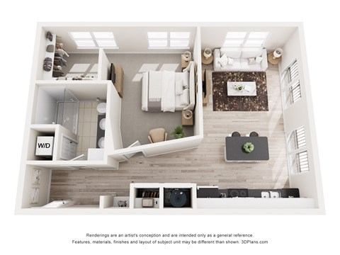 Floor plan for 1 bed, 1 bath, 748 sqft